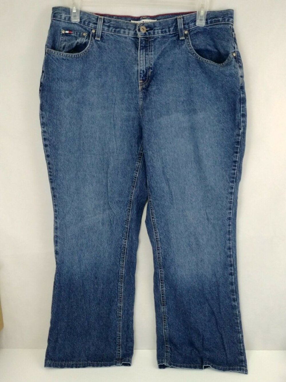 Tommy Hilfiger Womens Distressed Classic Fit Medium Wash Bootcut Jeans Size 14